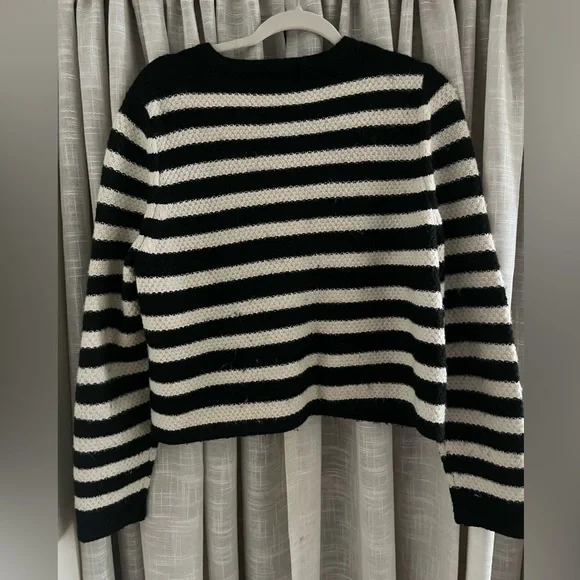 A New Day Black & White Striped Button-Front Cardigan - Picture 2 of 4